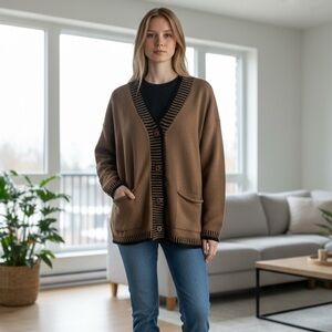 PrettyGarden Women's Brown & Black Cardigan Buttoned Sweater NWT Small